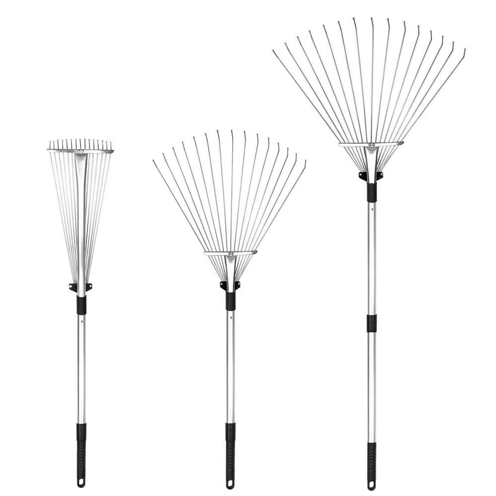 NVNOO 63 in. Adjustable Metal Garden Leaf Rake, Expandable Folding ...