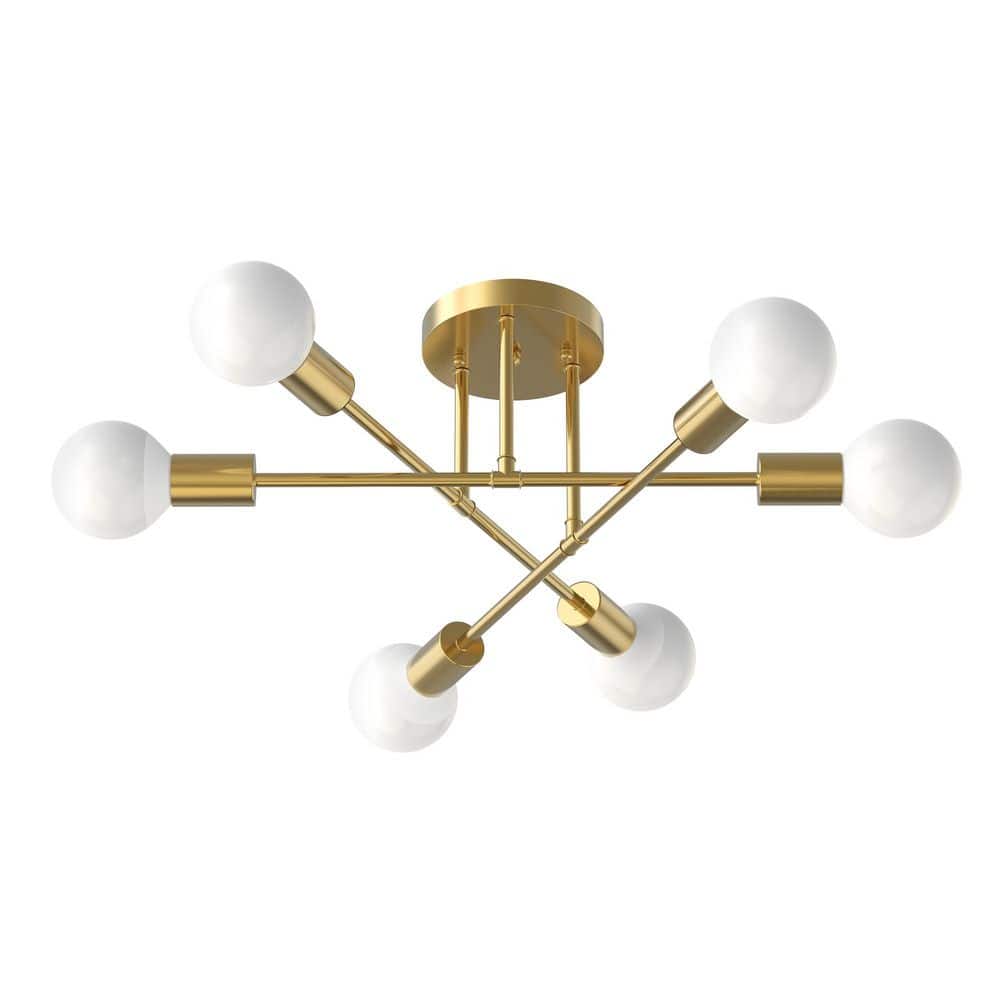 16 in. 6-Light Modern Gold Sputnik Semi-Flush Mount Linear Ceiling Light Fixture for Living Room, Kitchen, Bedroom price history on PriceWatchPro