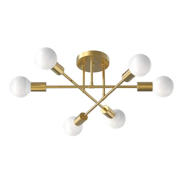 aiwen Modern 21.6 in. 6-Light Sputnik Linear Semi-Flush