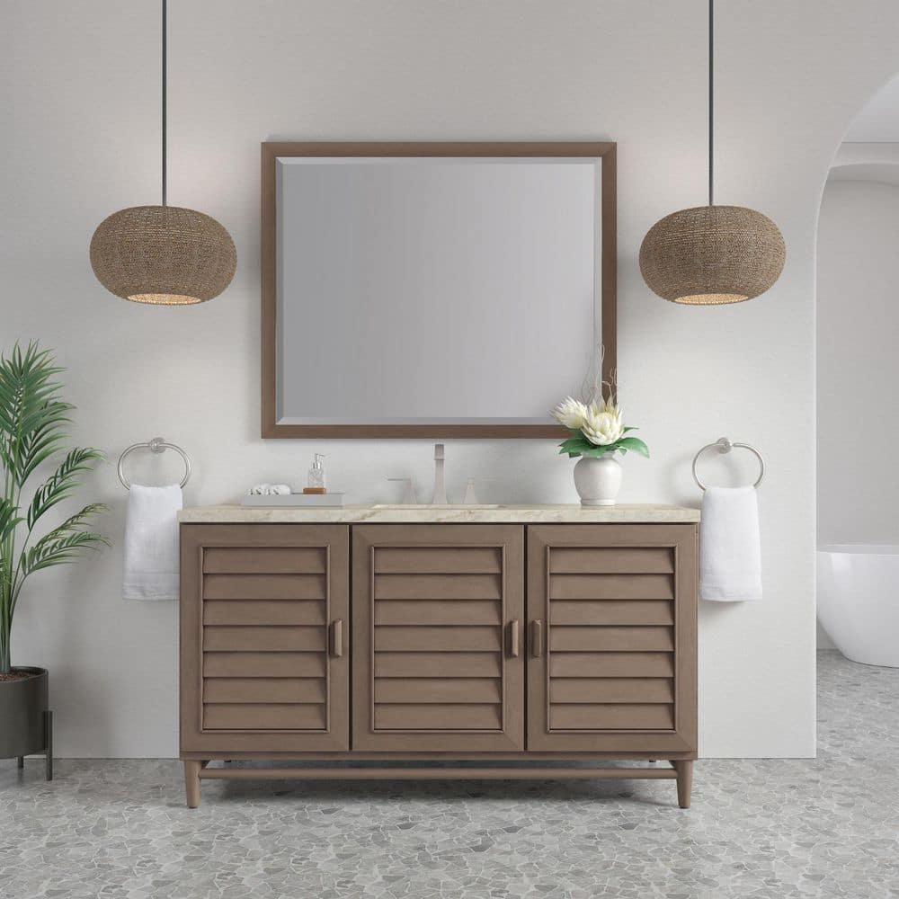 Portland 60.0 in. Single Bath Vanity in Whitewashed Walnut with Tajnar Wireless Charging Engineered Composite Top price history on PriceWatchPro
