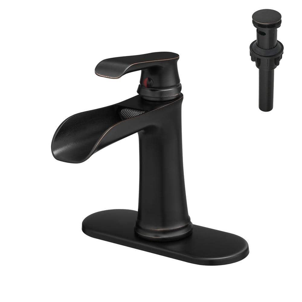 Single Handle Single Hole Bathroom Faucet with Deck Plate and Drain, Waterf