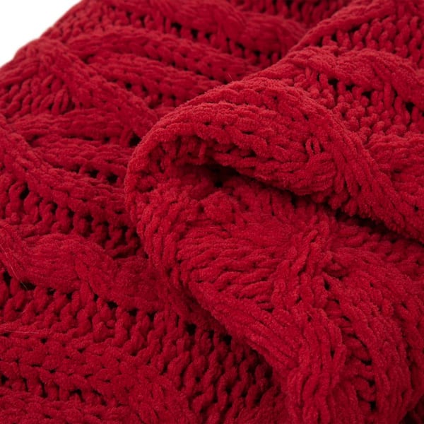 Glitzhome 60 in. L x 50 in. W, 865g Knitted Polyester Red Throw