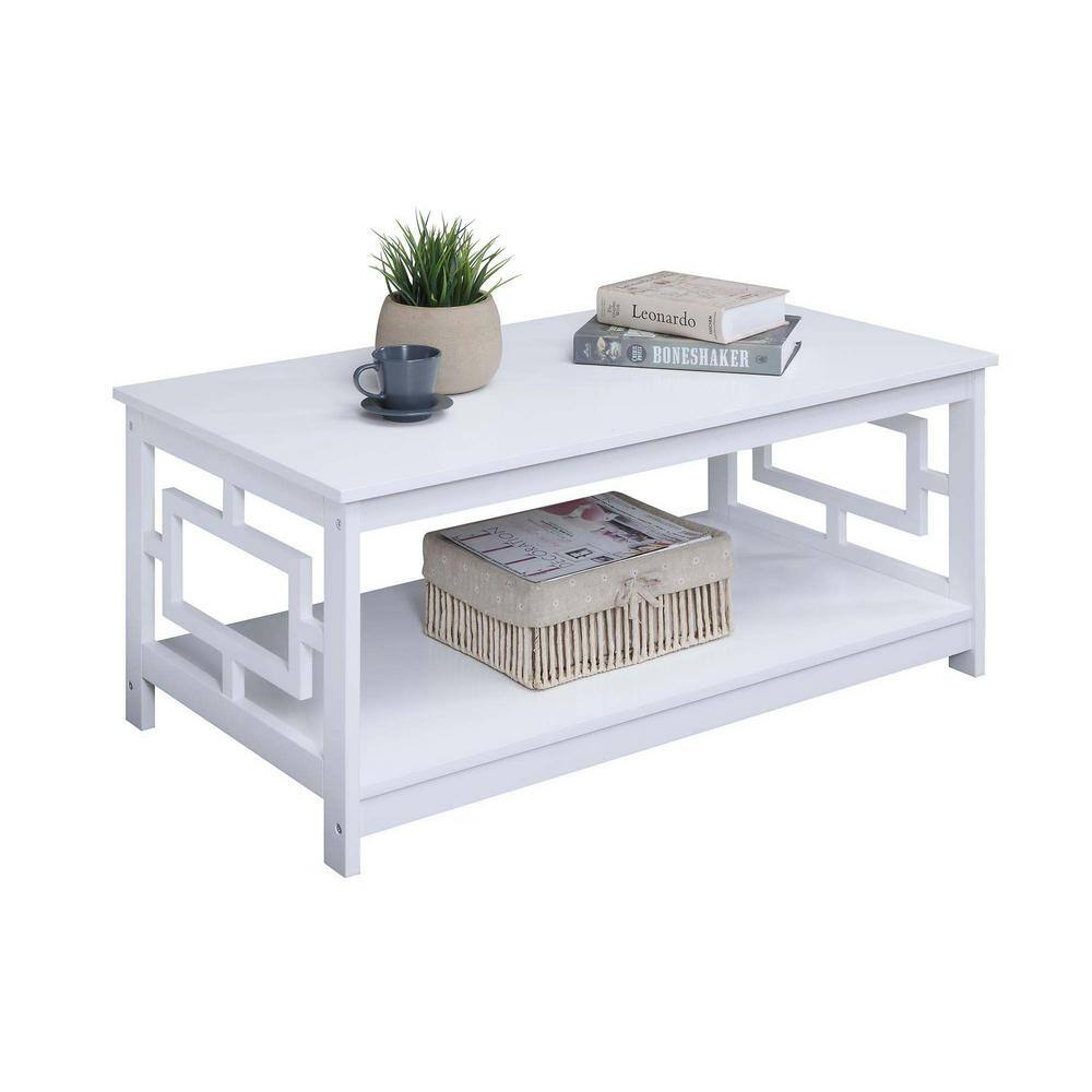 Town Square White Square Wooden Coffee Table with Shelf