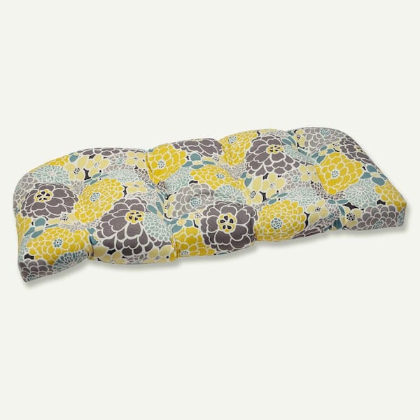 Pillow Perfect Floral Rectangular Outdoor Bench Cushion in Blue