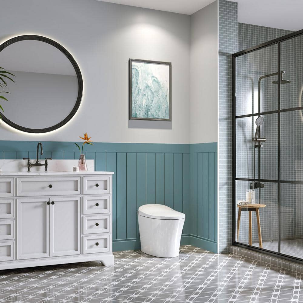Elongated White Ceramic Smart Bidet Toilet with Dual Flush