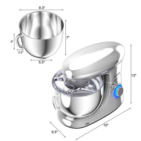 Costway 660W 6.3 qt. . 6-Speed Silver Stainless Steel Stand Mixer