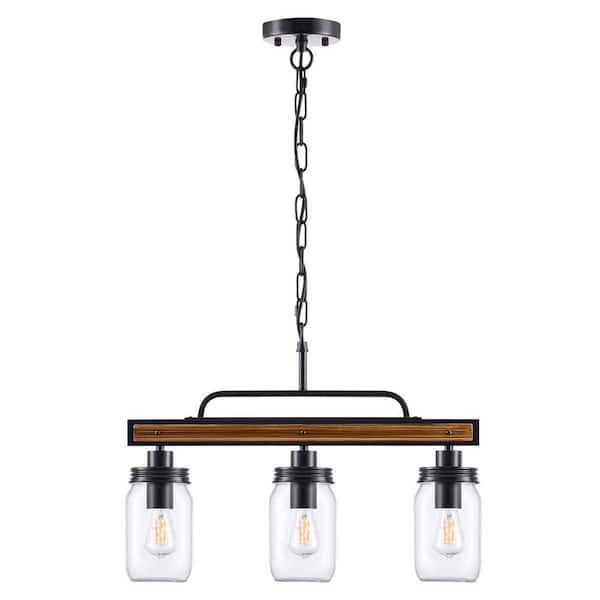 Merra 3-Light Walnut Mason Jar Pendant with Clear Glass Shades