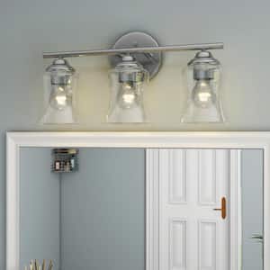 17.69 in. 3-Light Brushed Nickel Bathroom Vanity Lighting with Seeded Glass