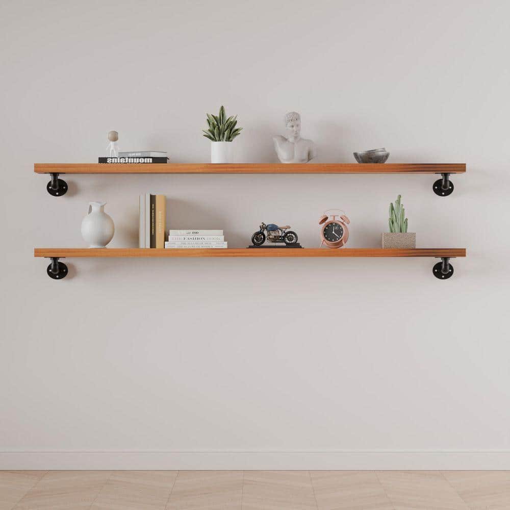 Industrial Series 48in W x 8in D Orange Wood 2-Tier Decorative