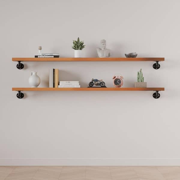Industrial Series 48in W x 8in D Orange Wood 2-Tier Decorative