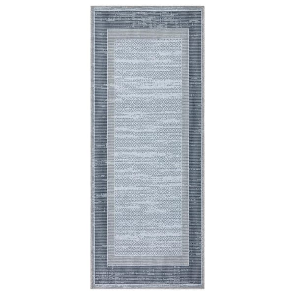 Ottomanson Non Shedding Washable Wrinkle-free Flatweave Border 2x5 Indoor Living Room Area Rug, 20 in. x 59 in.,Gray/Dark Gray