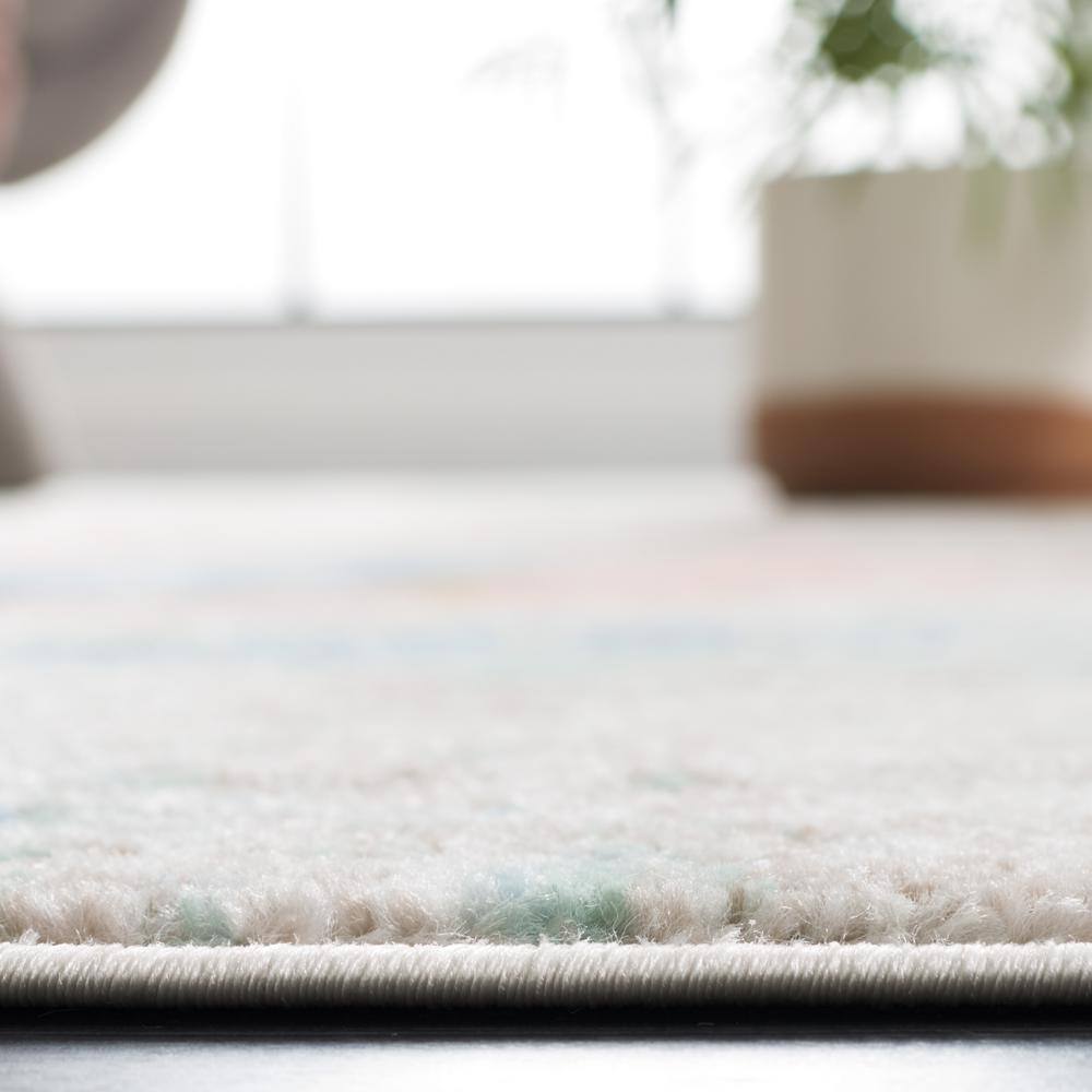 Beige Blue/Pink Distressed Synthetic Runner Rug, 2'2" x 9'