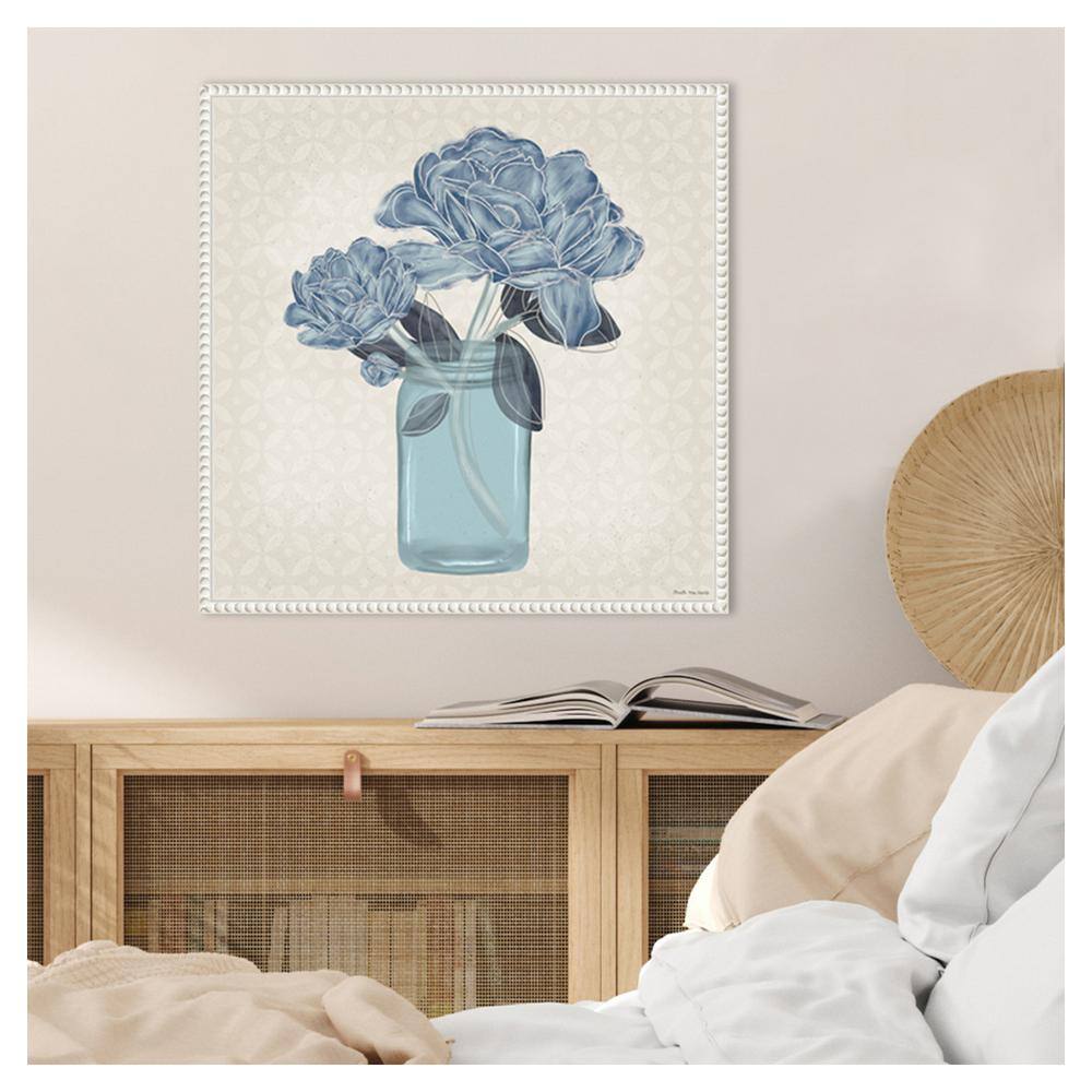 Blue Floral Still Life Canvas Print with Beaded Frame