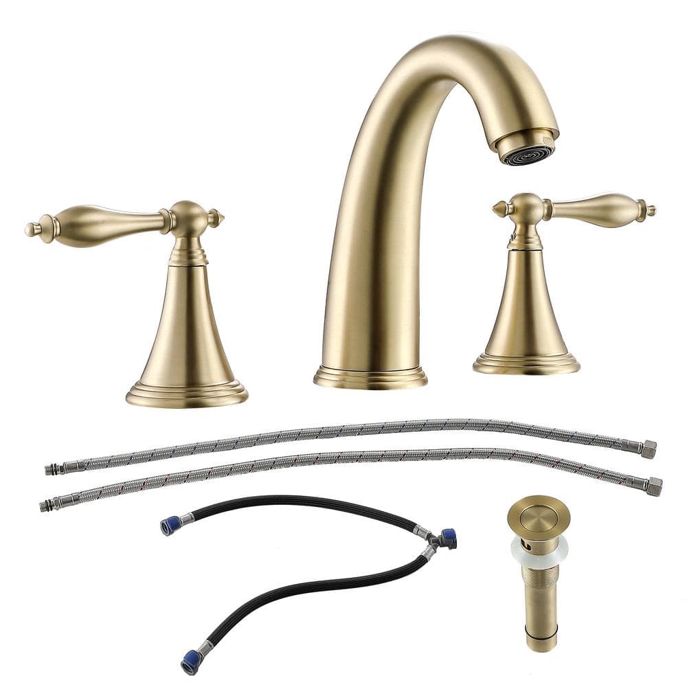 8 in. Widespread Double Handle Bathroom Faucet, 3 Holes Bathroom Sink Faucet with Pop Up Drain in Brushed Gold price history on PriceWatchPro