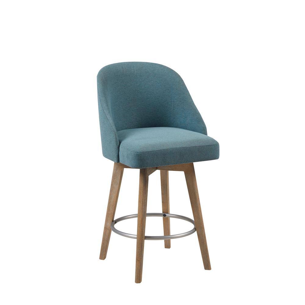 Blue Swivel Counter Stool with Wood Legs