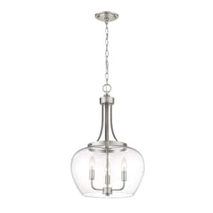 Joliet 3-Light Brushed Nickel Pendant with Clear Glass Shade