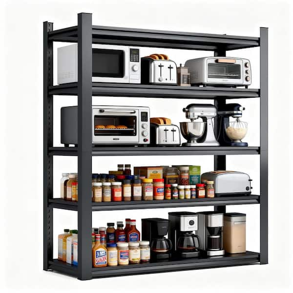 5 Tier Heavy Duty Metal Storage Shelves, Easy to Assemble, Adjustable, Storage Shelves, Black