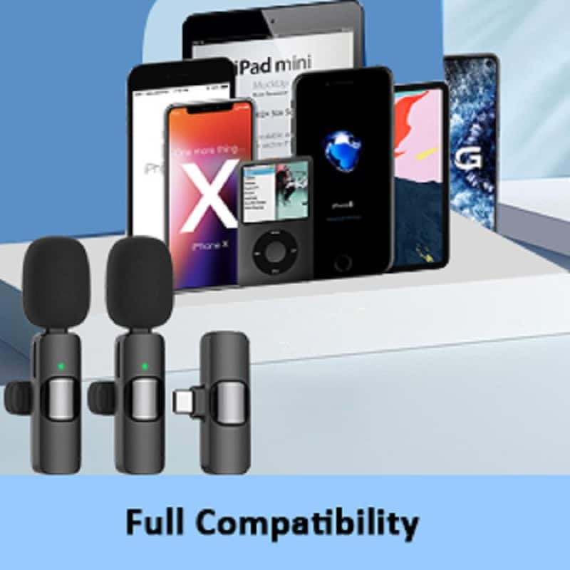 Professional Wireless Lavalier Microphone for USB C, iPhone 15 Series, Cordless Omnidirectional Sound Reception in Black