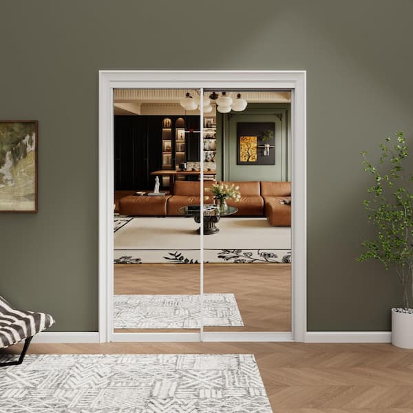 ARK DESIGN 48 in. x 80 in. 1-Lite Mirrored Glass and Aluminum Frame Finished Closet Sliding Door with Hardware Kit