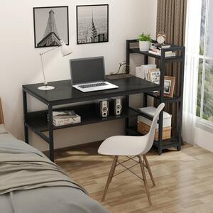 Cassey 60 in. Black Computer Desk Wood Home Office Desk with 4-Tier Storage Shelves and Tower Shelf