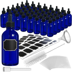 4 oz. Glass Dropper Bottles with Funnel, Brush, Shrink Wrap, Marker and Labels - Blue (Pack of 48)