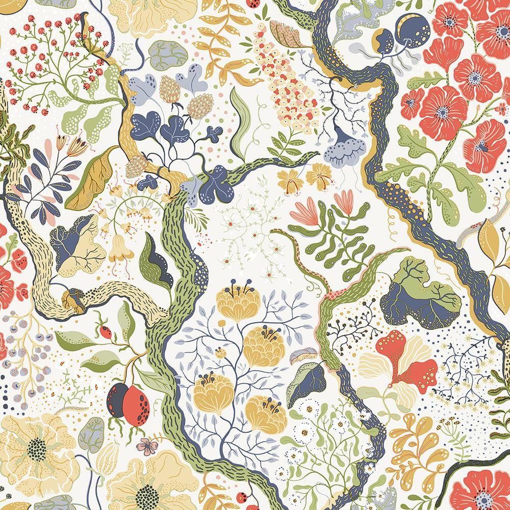 Ann Garden Floral Vines Non-Woven Wallpaper - White and Green