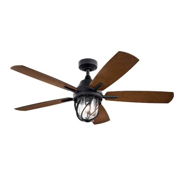 KICHLER Lydra 52 in. Indoor/Outdoor Distressed Black Downrod Mount Ceiling Fan with LED Bulbs with Wall Control Included