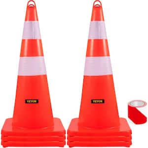 Traffic Safety Cones, 28 in. Traffic Cones, PVC Orange Construction Cones, 2 Reflective Collars Traffic Cones (6-Piece)