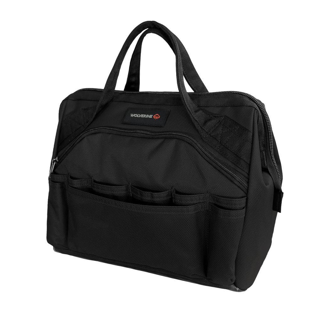 15 in. 29 Pocket Black Industrial Grade Nailhead Nylon Tool Bag with Shoulder Strap