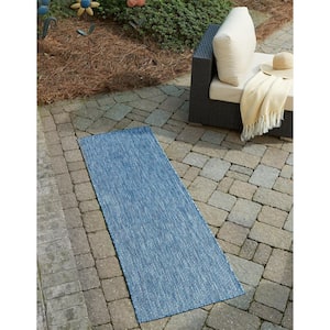 Outdoor Solid Blue 2' 0 x 6' 0 Runner Rug