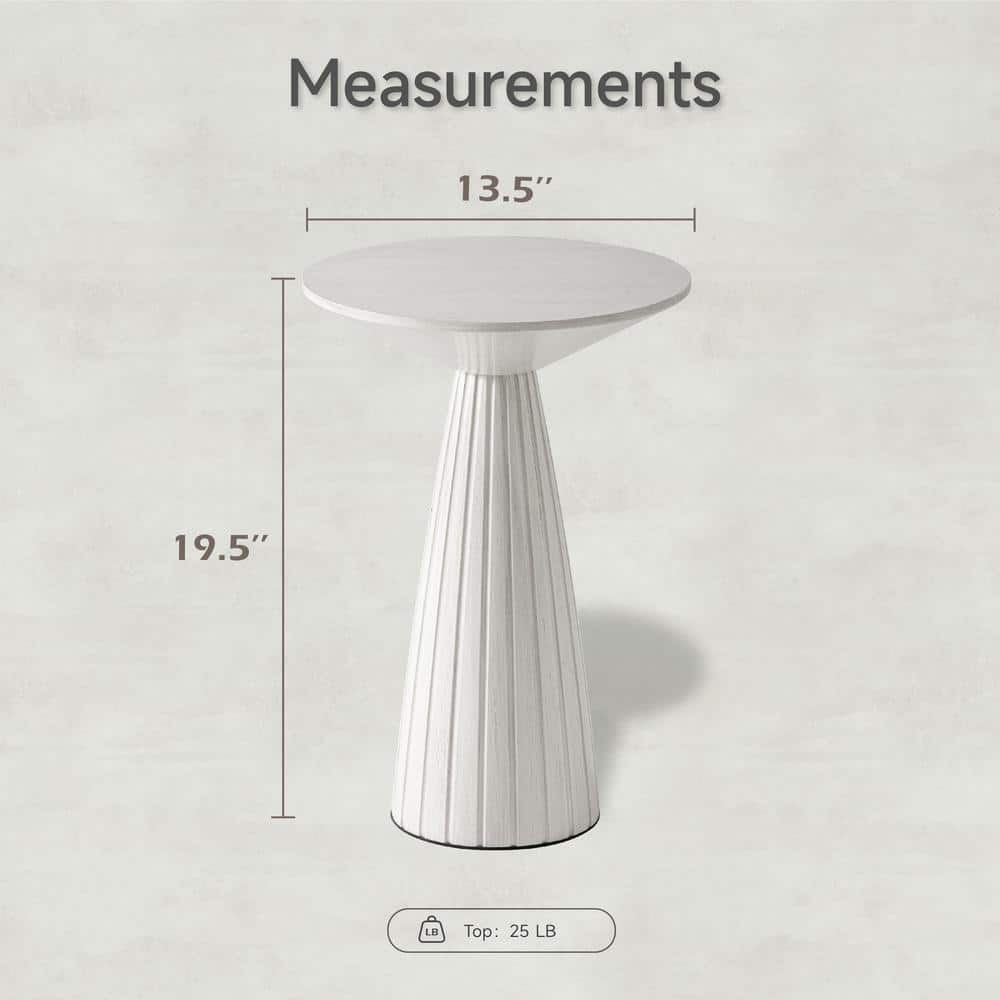 White Wood Pedestal Round End Table for Small Spaces