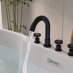 Modern -Handle Deck-Mount Roman Tub Faucet with Handshower in Matte Black