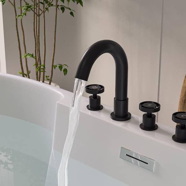 Modern -Handle Deck-Mount Roman Tub Faucet with Handshower in Matte Black