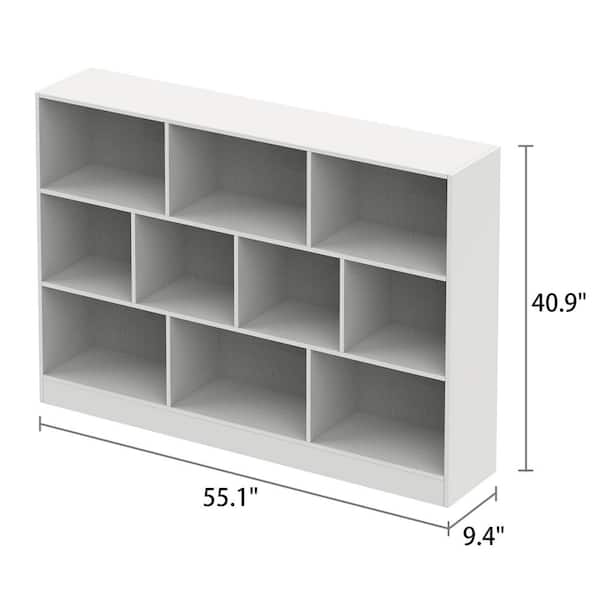 40 9 In H X 55 1 W White Wood 10 Shelf, White Wood Display Shelves