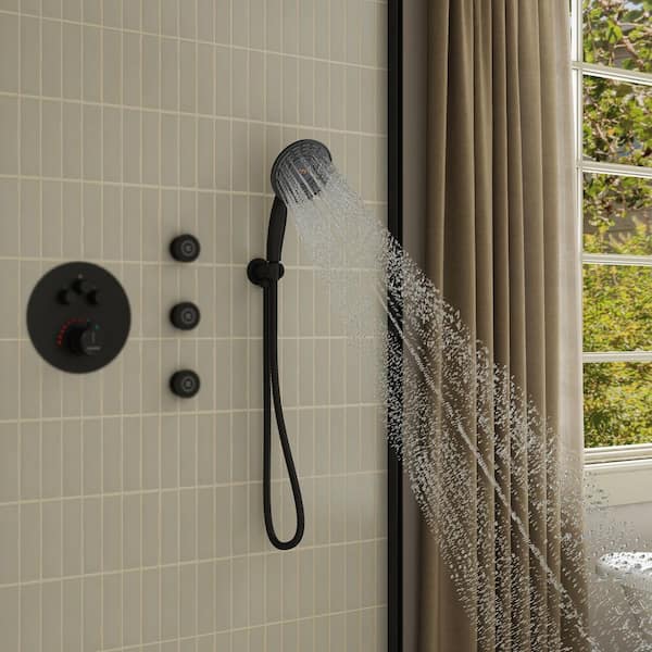 1-Spray Wall Mount Handheld Shower Head 2.5 GPM with Digital Display in Matte Black