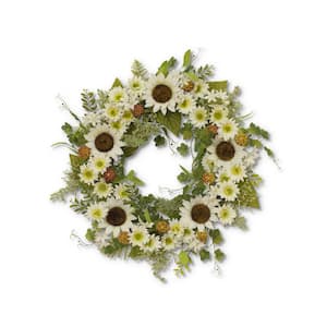 24 in. Artificial D Sunflower Wreath with Berry Accents