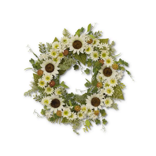GERSON INTERNATIONAL 24 in. Artificial D Sunflower Wreath with Berry Accents