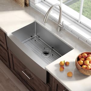 Standart PRO 33 in. Farmhouse/Apron-Front Single Bowl 16 Gauge Satin Stainless Steel Kitchen Sink with Garbage Disposal