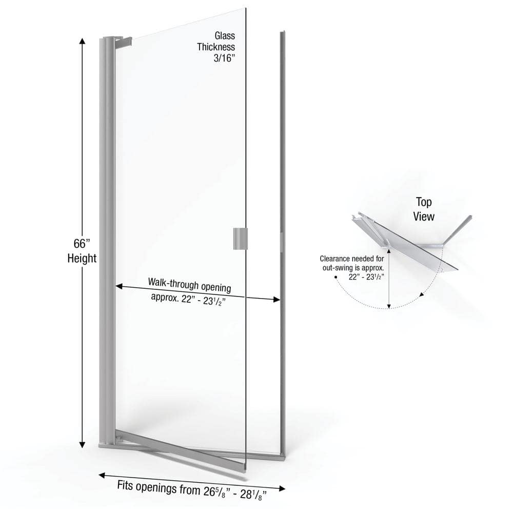 Armon 28" x 66" Brushed Nickel Semi-Frameless Pivot Shower Door