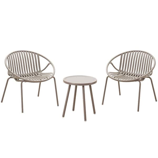 3-Piece Resin Plastic Patio Conversation Deep Seating Set, Khaki