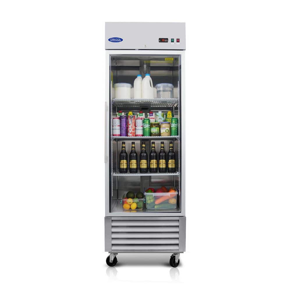 27 in. 23 cu. ft. Commercial Upright Merchandiser Refrigerator in Silver with 1 Tempered Glass Door