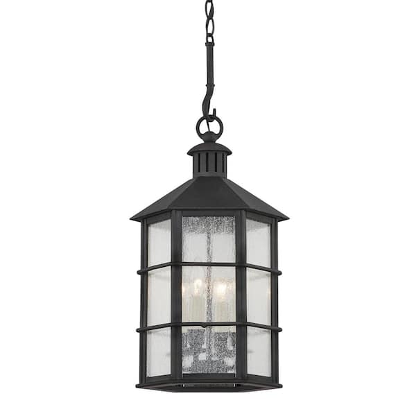 Troy Lighting Lake County 4-Light French Iron, Clear Seeded Lantern Outdoor Pendant