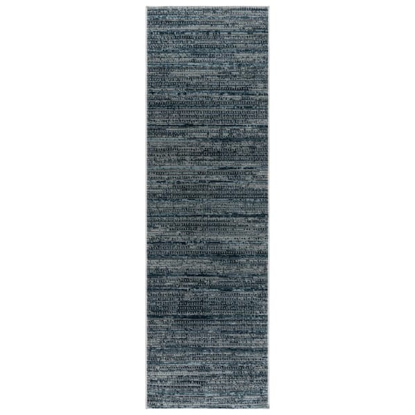 Gertmenian Missha Dario Blue 2 ft. x 8 ft. Striped High-Low Indoor Runner Rug