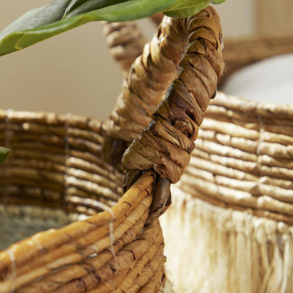White and Natural Seagrass Round Storage Basket Set