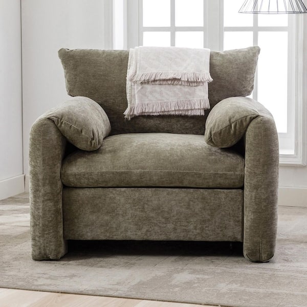 Matcha Green Chenille Arm Chair with Pillow Top Arm for Living Room, Bedroom or Office