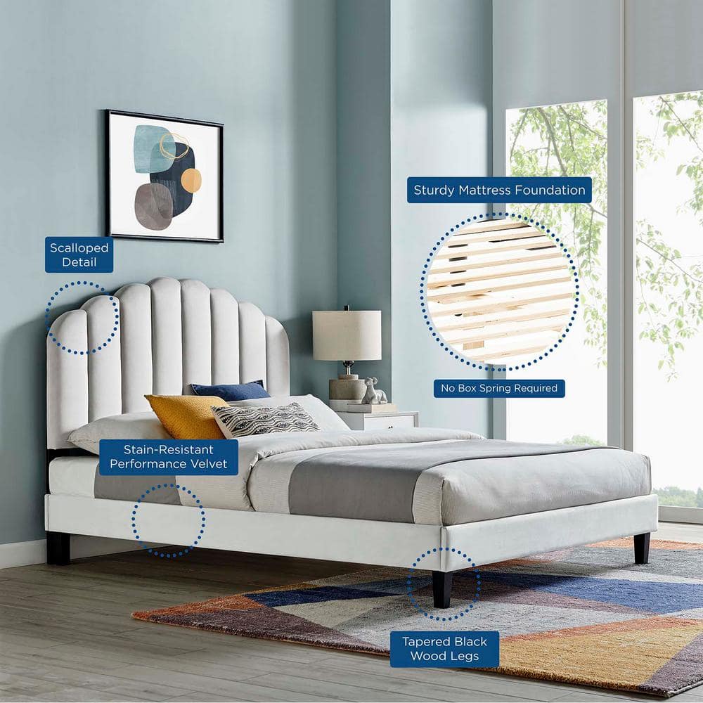 Elegant Light Gray Velvet Full Platform Bed with Channel Tufting