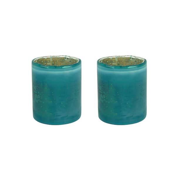 Teal Glass Votive Candle Holder (Set of 2)