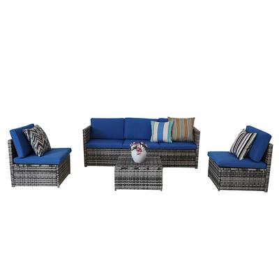 Blue Waterproof Patio Furniture Outdoors The Home Depot Blue Waterproof Patio Furniture, Corvus 8 Piece Grey Wicker Patio Furniture Set With Blue Cushions