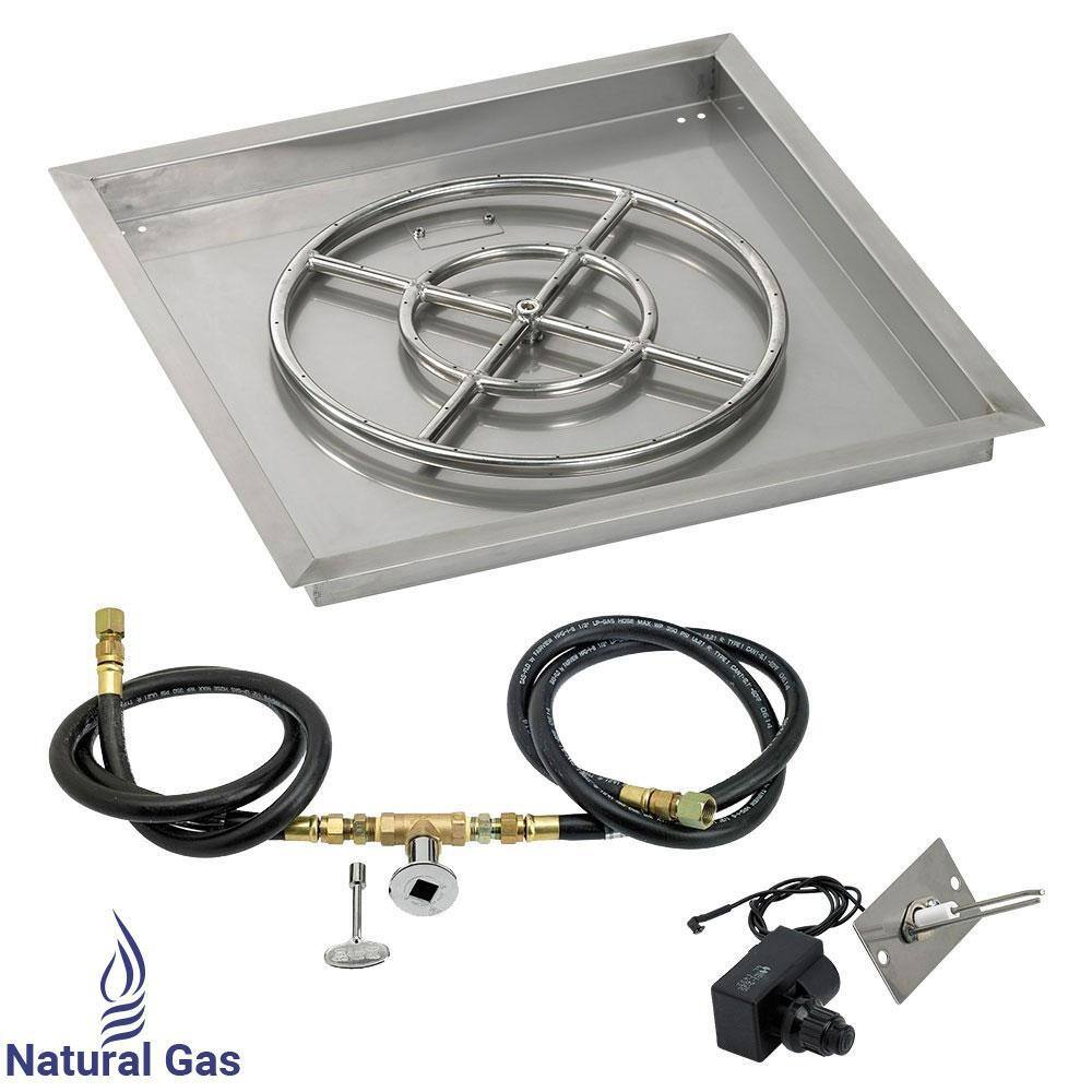 American Fire Glass 24 in. sq. Stainless Steel Drop-In Pan with Spark Ignition Kit (18 in. Fire Pit Ring) Natural Gas, Silver -  SS-SQPKIT-N-24