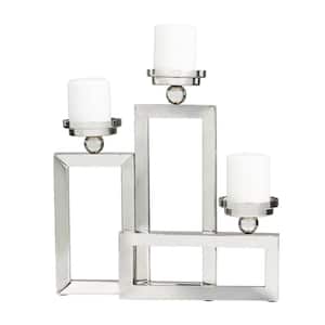 16 in. Silver Stainless Steel Open Frame Geometric Candelabra with Various Rectangles